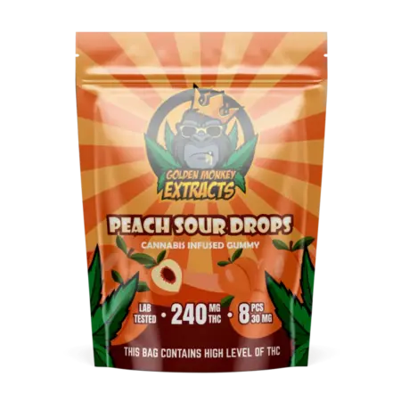 Golden Monkey Extracts: Peach Sour Drops Edibles (240MG THC)